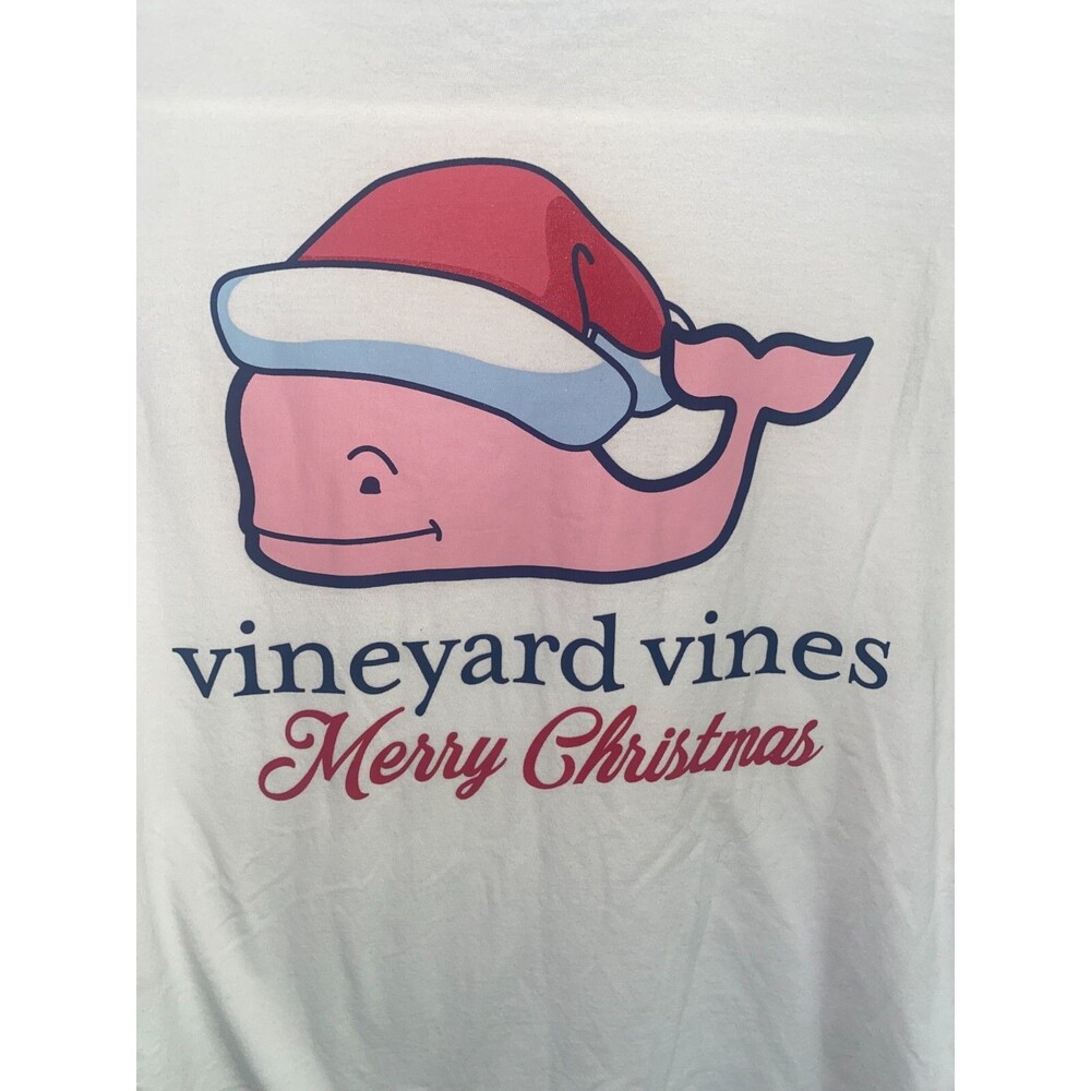 Vineyard Vines Mens White Long Sleeve Christmas Whale Santa T-Shirt Men's S Logo